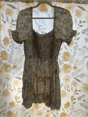 American Eagle Outfitters Light Blue Floral Smocked Mini Dress